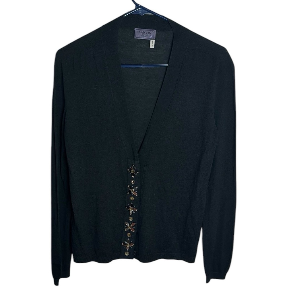 Lanvin thin Wool Black Cardigan with Crystal embellishments  Size S